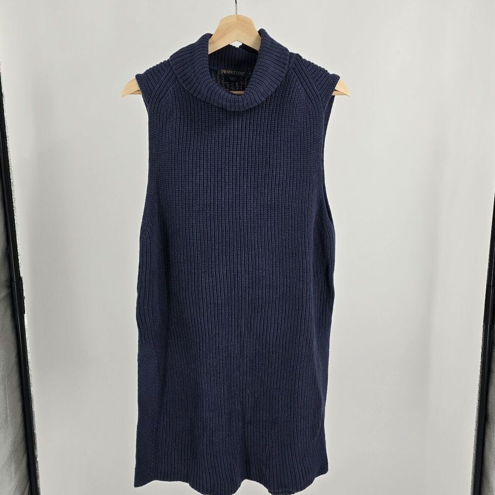 Pendleton Navy Blue Turtleneck Sleeveless Sweater Tunic Dress